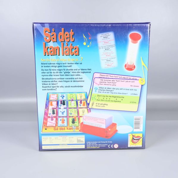 Baksidan av spelkartongen Så det kan låta med spelregler och innehåll