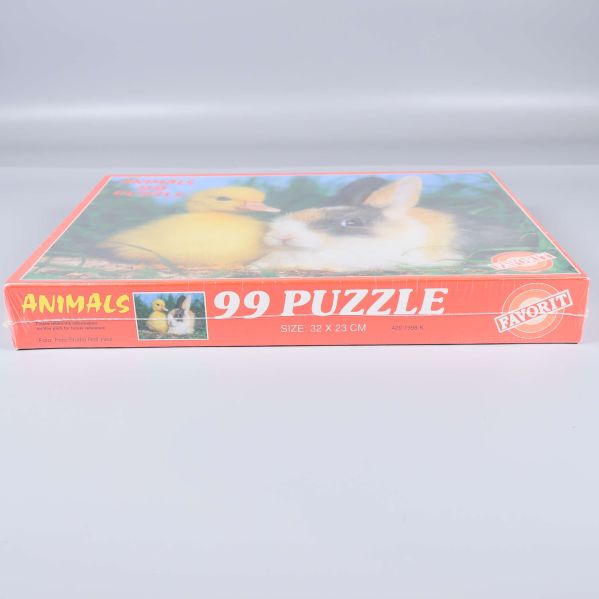 Pusselaskens sida med text och djurmotiv