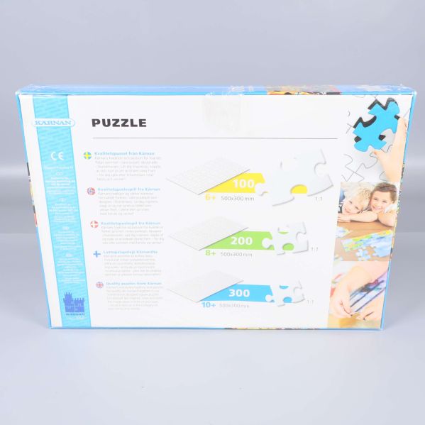 Baksidan av pusselask visar bitantal och rekommendationer