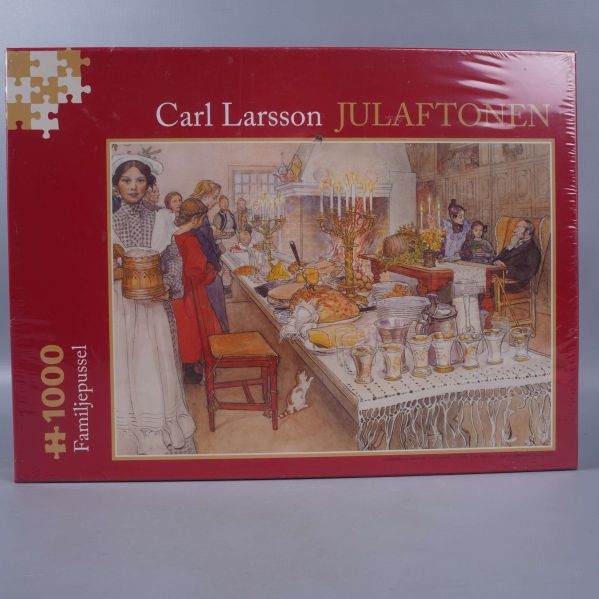 Pusselbox med Carl Larsson-motivet Julaftonen och röd ram