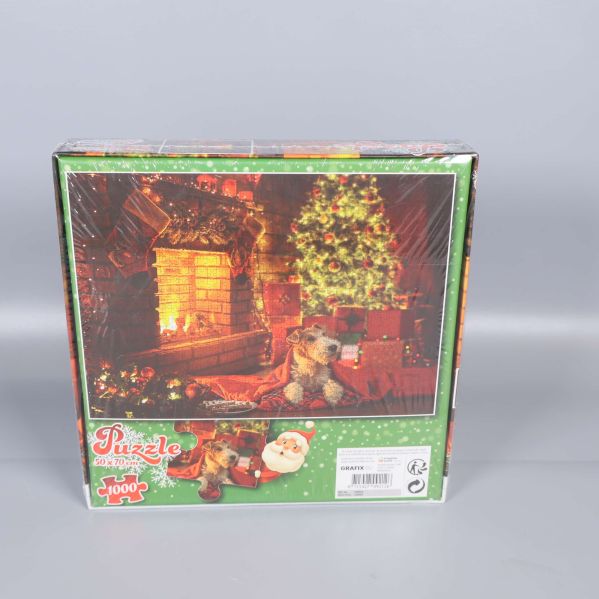 Pusslets baksida med julmotiv och bitantalet 1000