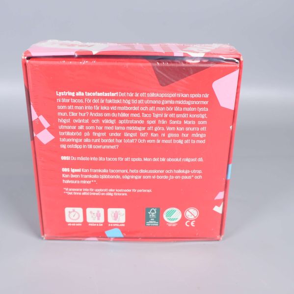 Baksidan på Taco Tajm-spel beskriver spelet kort