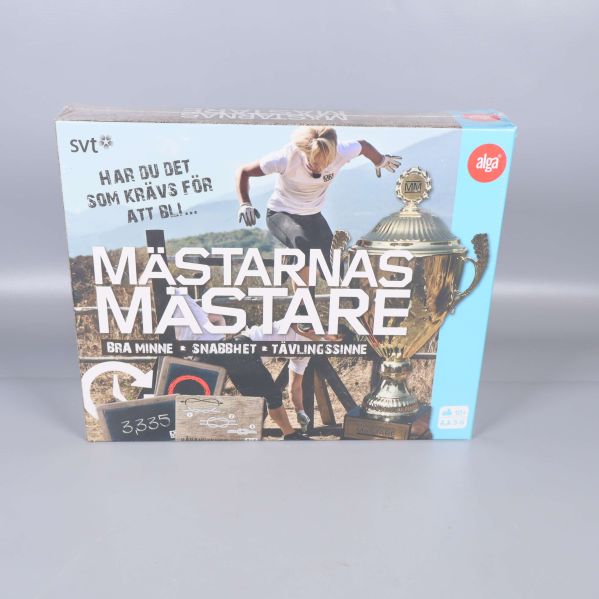 Framsidan av Mästarna Mästare sällskapsspel med tävlingstemat