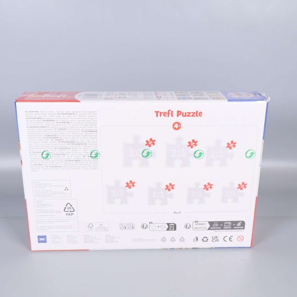 Vit baksida av Paw Patrol Trefl pusselbox med symboler