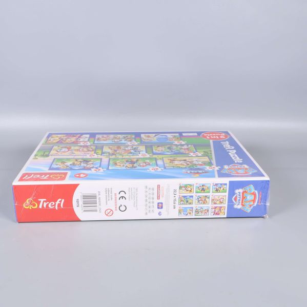 Sida av pusselbox visar Trefl och Paw Patrol detaljer