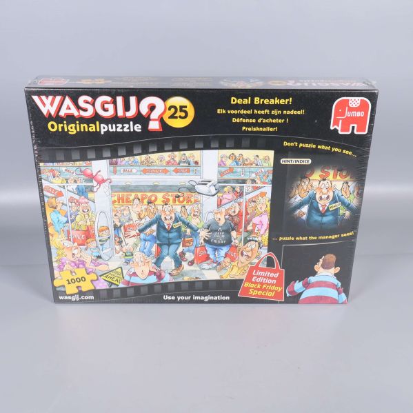 Framsidan av Wasgij Originalpuzzle 25 Deal Breaker med färgglatt motiv
