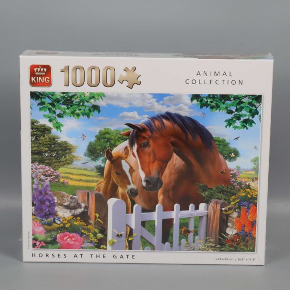 Framsida pussel med två hästar och blommor