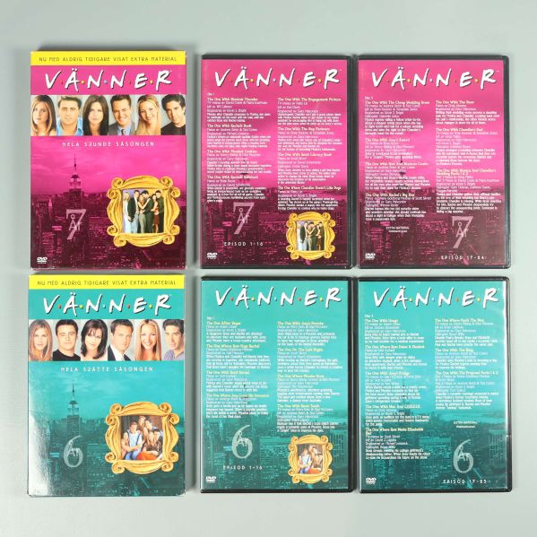 Alla fodral och boxar till Vänner säsong 6 och 7 uppradade