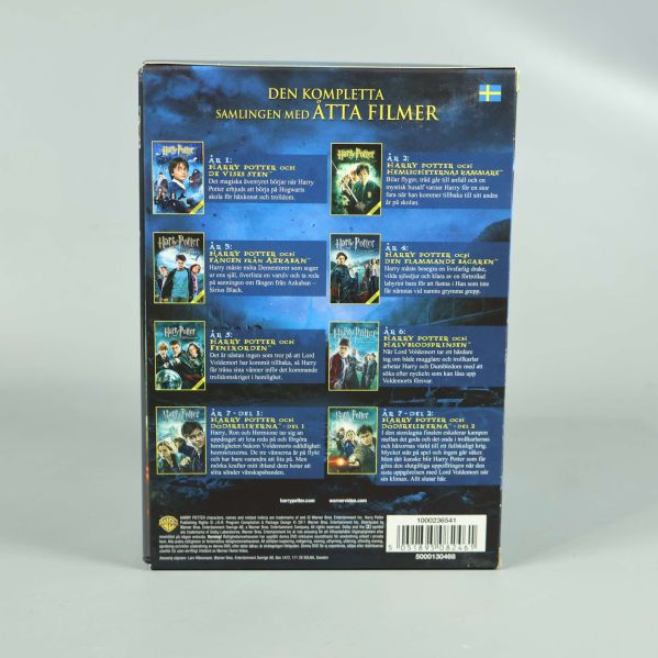 Baksidan av Harry Potter-filmbox med filmsammanfattningar