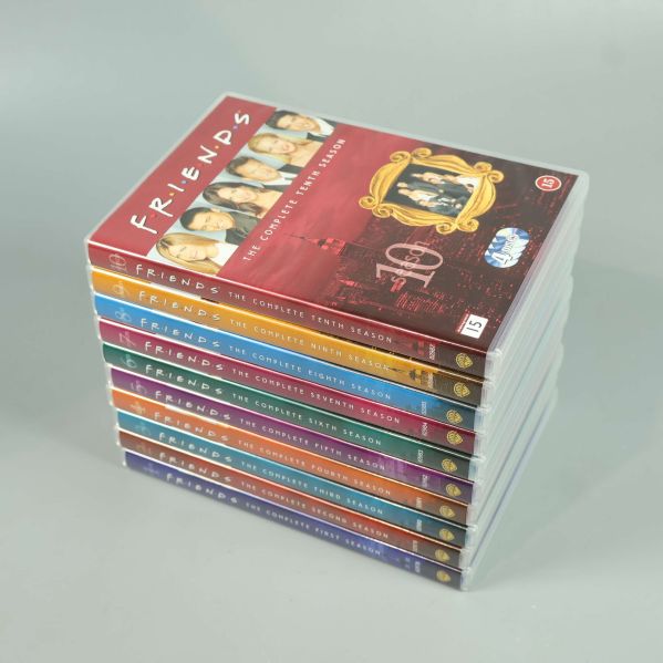 Staplade dvd-fodral för varje säsong av Friends