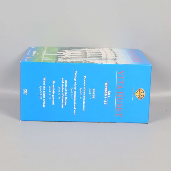 Sidovy på DVD-boxen Vita Huset med listade avsnitt