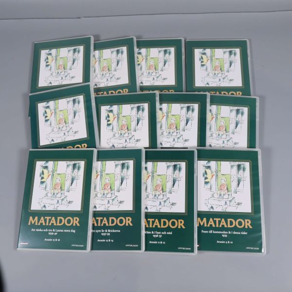 Matador dvd-fodral utspridda, framsidor visas