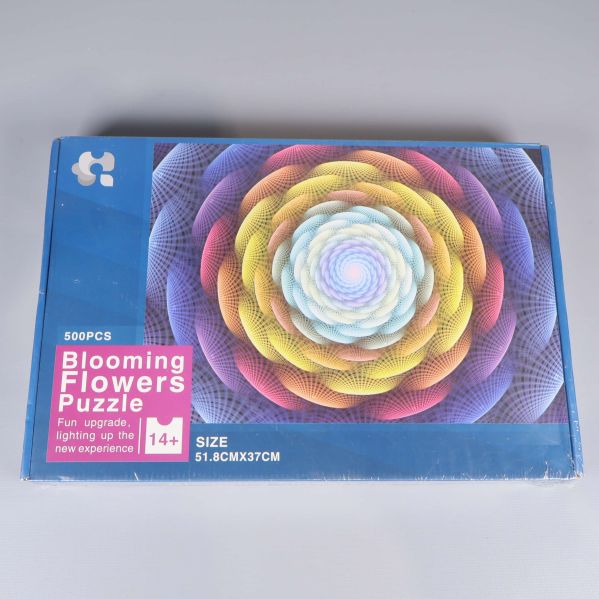 Pusselask med blomspiral i regnbågens färger, 500 bitar