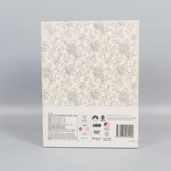 Baksidan av Sex and the City samlarboxen med text och logotyper