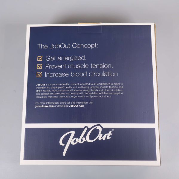 Baksida av förpackning med JobOut koncept och logotyp