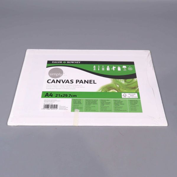 Vit canvaspanel i A4-storlek med grön etikett