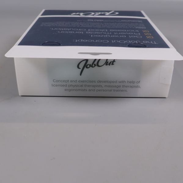 Öppen kant av boxen visar JobOut-logotyp och text