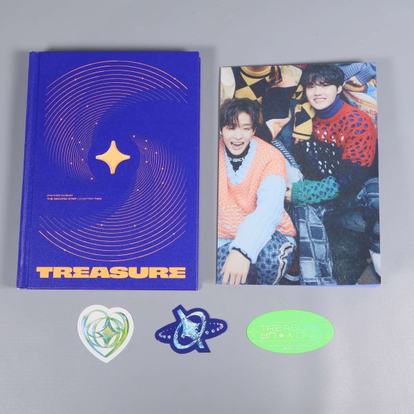 Innehåll: fotobok, gruppfoto och klistermärken från Treasure album