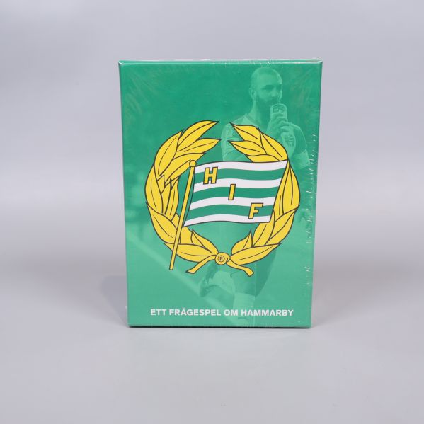 Framsidan av grön spelask med Hammarby IF-emblem och text
