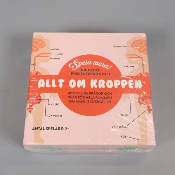 Framsidan av spelet Allt om kroppen med illustrationer av människokroppen