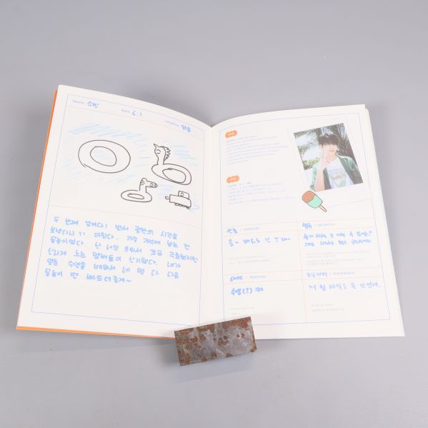 Uppslaget dagboksbok med text och foto från TXT