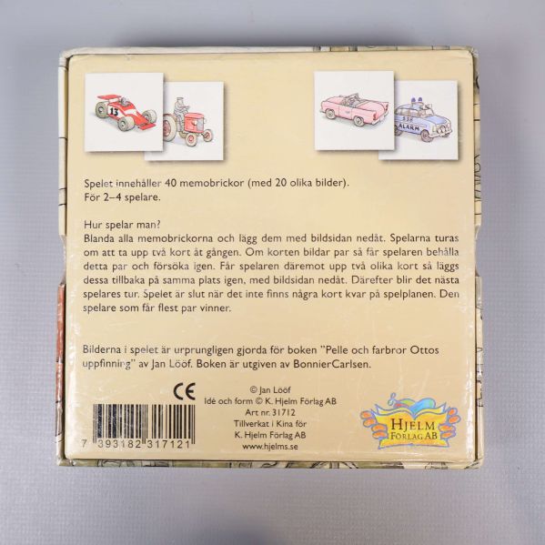 Baksidan av Pelles memo med spelbeskrivning och fordonsbilder