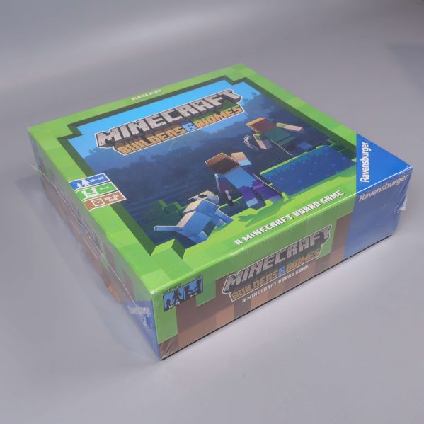 Sned vy på förpackningen till Minecraft Builders & Biomes sällskapsspel