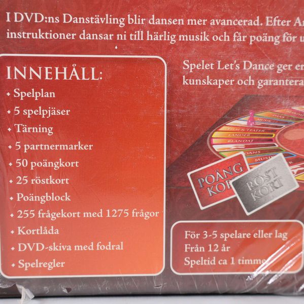 Närbild på innehållslista Let's Dance sällskapsspel