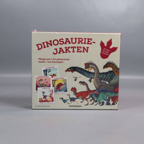 Framifrån på spelboxen Dinosauriejakten med dinosauriemotiv
