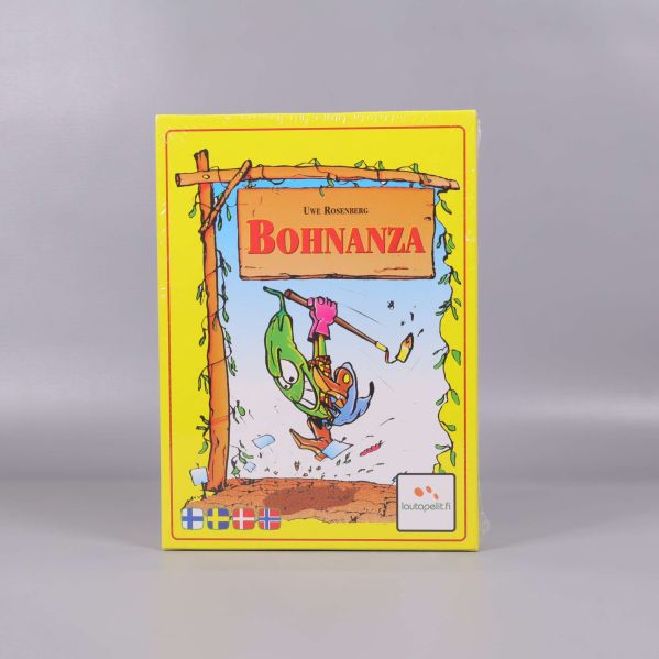 Framsidan av Bohnanza-spel med färgglad boxdesign