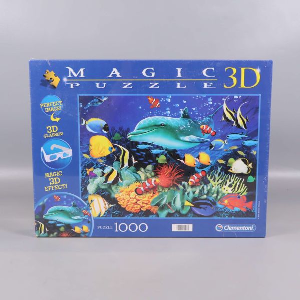 Framsida av 3D pussel med delfin och fiskar