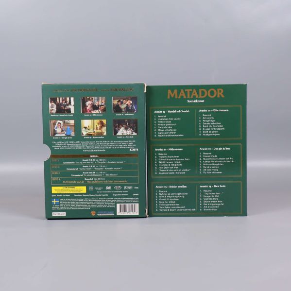 Baksida och insida av Matador DVD-box med avsnittslista