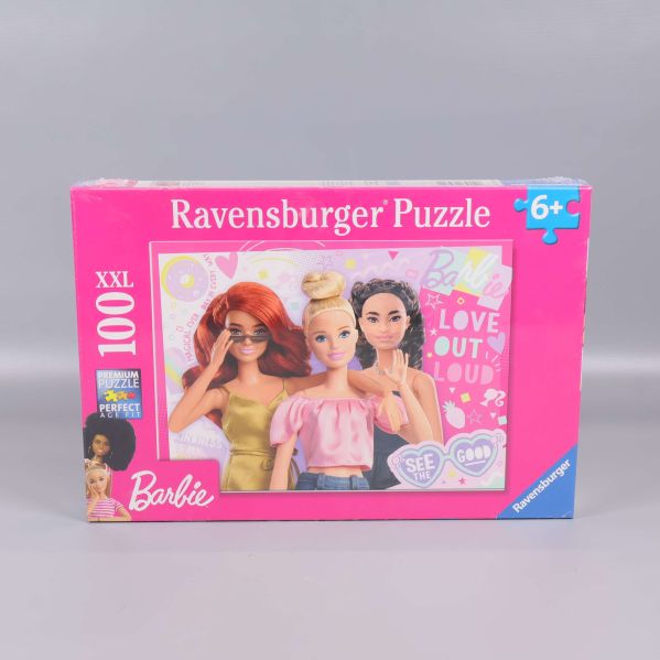 Framsidan av Ravensburger Barbie pussel med 100 bitar för åldrar 6+