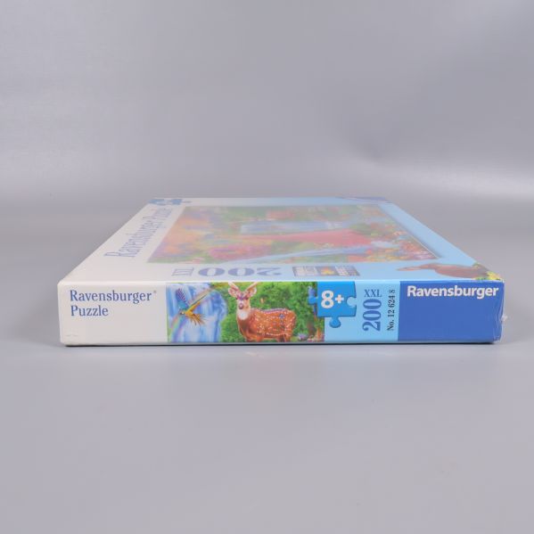Kortända av pusselask visar bitantal och Ravensburger-logga