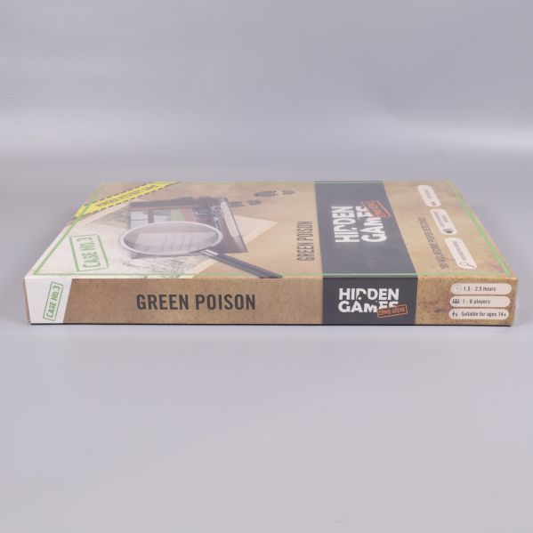 Hidden Games Green Poison låda visad från sidan, text Green Poison och logotyp