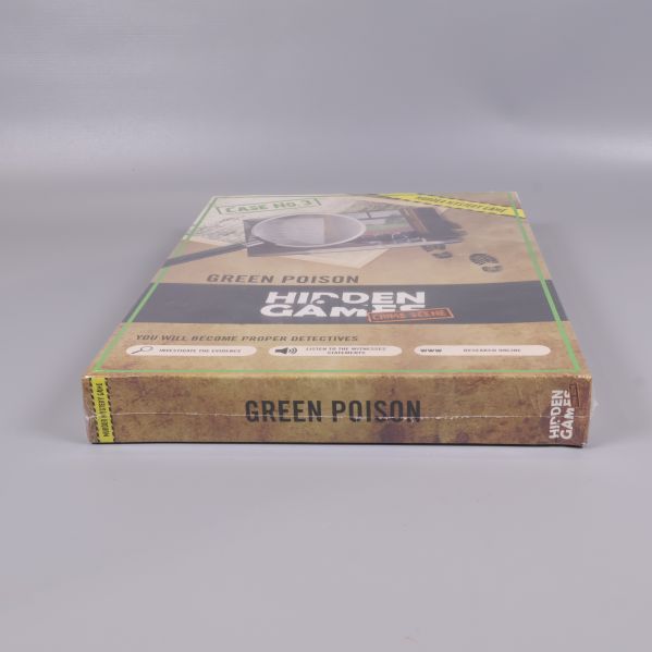 Green Poison Hidden Games box från nedre sidan, spelnamn tydligt synligt