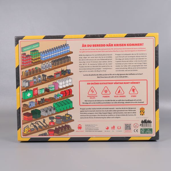 Baksidan på prepper-box med illustrationer och information