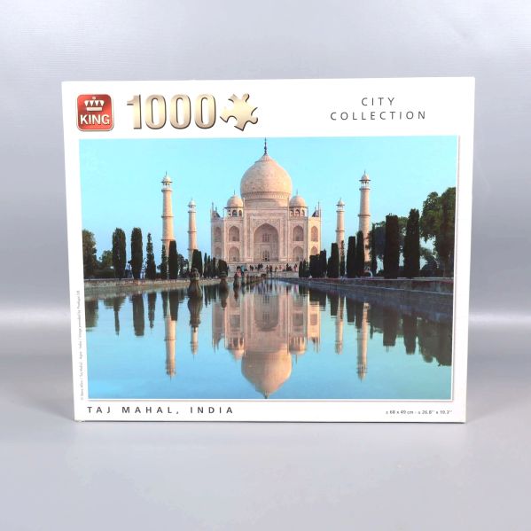 Framsida av pusselask med Taj Mahal, 1000 bitar