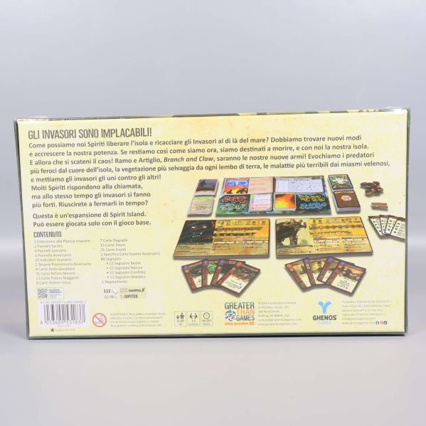 Baksidan av boxen visar spelkomponenter och italiensk text