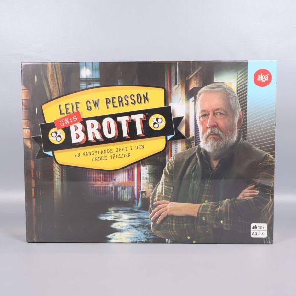 Närbild på Leif GW Persson GWs Brott sällskapsspelets framsida