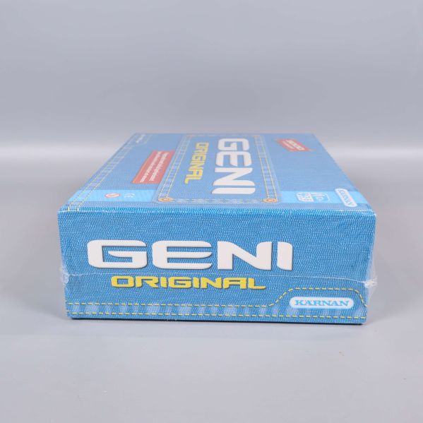Geni Original spelask med gul text på blå botten