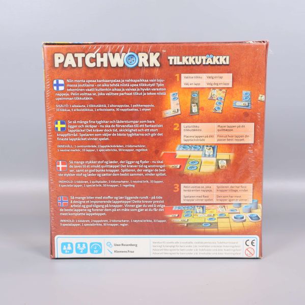 Baksidan av Patchwork spel visar spelinstruktioner