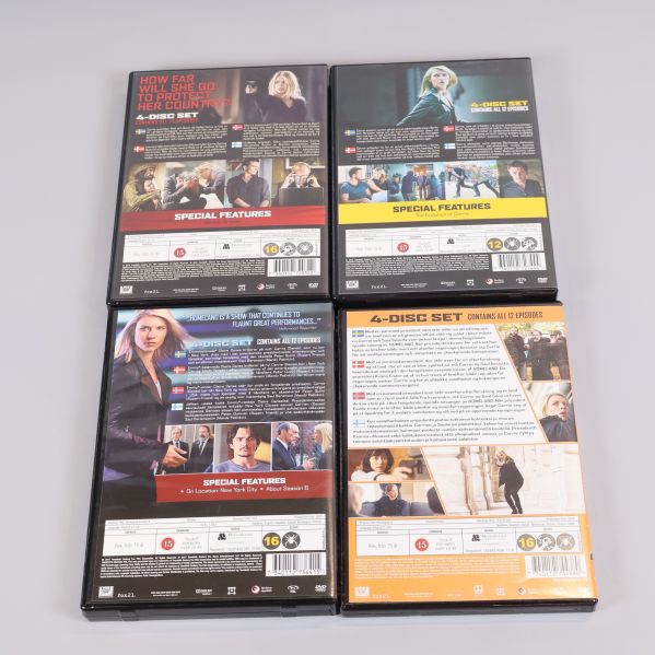 Fyra baksidor från Homeland DVD-fodral med specialfunktioner