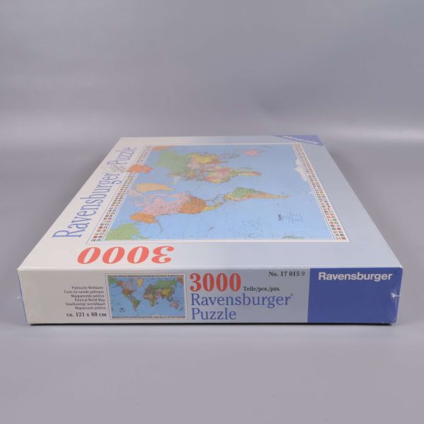 Ravensburger pussellåda, långsidan med stor text 3000 bitar