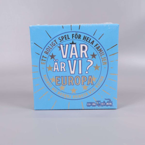 Framifrån av spelet Var är vi? Europa med gulddetaljer