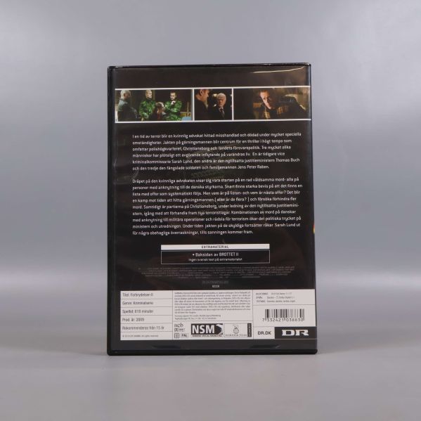 Baksidan av Brottet DVD-box med beskrivning och bilder