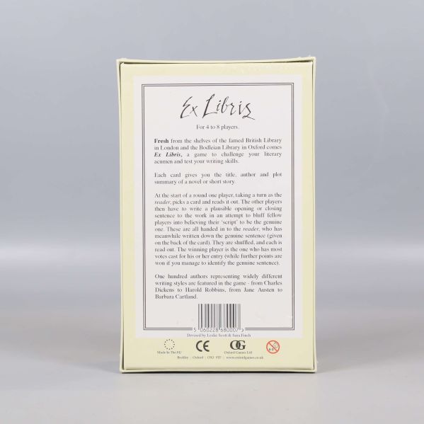 Baksida av Ex Libris-spel med beskrivning