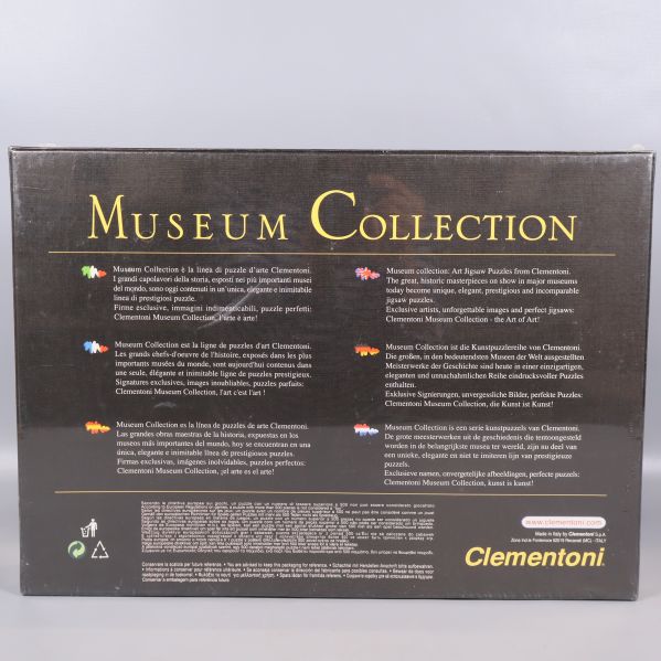 Baksidan av Museum Collection pussel med information på flera språk