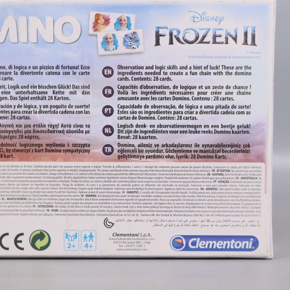 Närbild av baksidan på Frozen II domino med detaljerad text