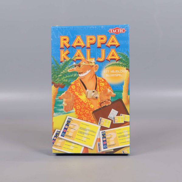 Framsidan av Rappa Kalja sällskapsspel med färgglad illustration